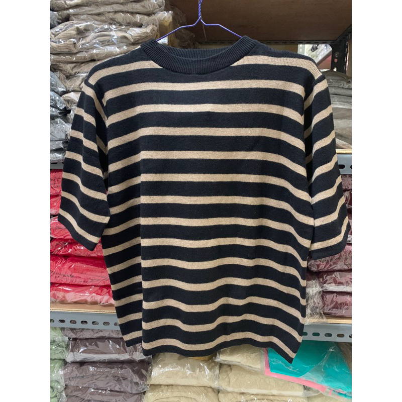 Big size stripe knit blouse