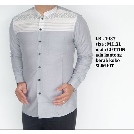 Baju Batik Pria Slimfit Kemeja Lengan Panjang Slim Fit Premium Kode 1987 Kerah Shanghai