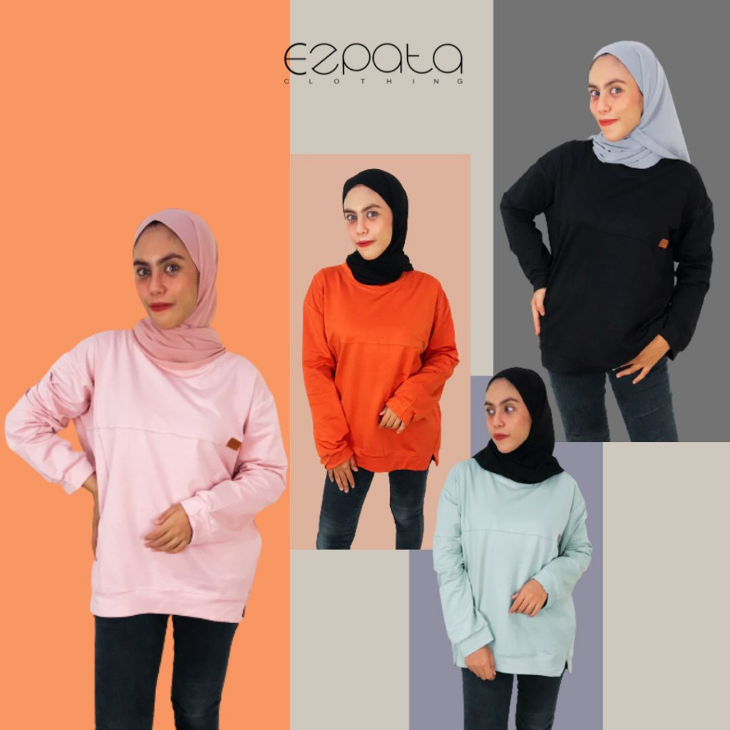 Ezpata Kaos Sweater Polos Wanita Lengan Panjang Bahan Katun Import Kualitas Premium LD 120cm Harga Termurah