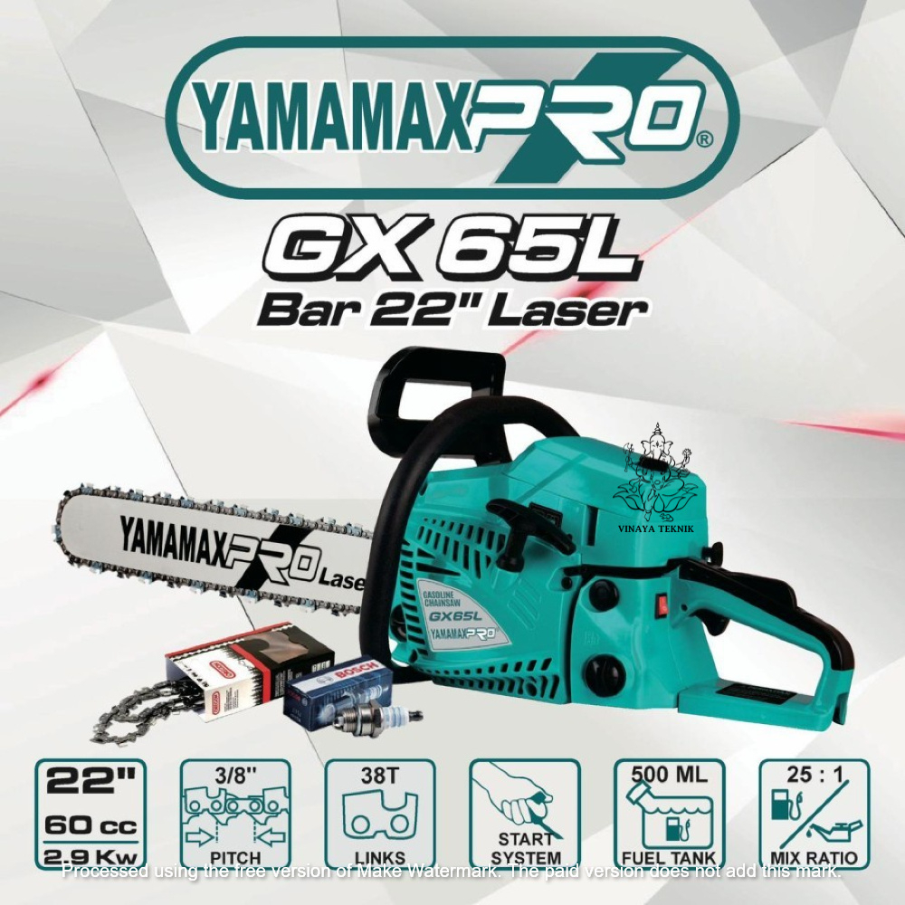 Gergaji Kayu Chainsaw 22 Inch YAMAMAX PRO GX65 Bar Laser Rantai Oregon