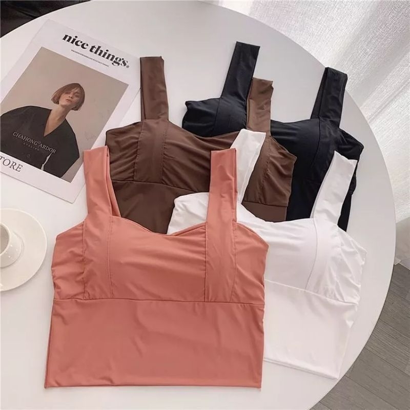 Bra Sport Crop Top Square Neck Seamless Olahraga Gym Push up