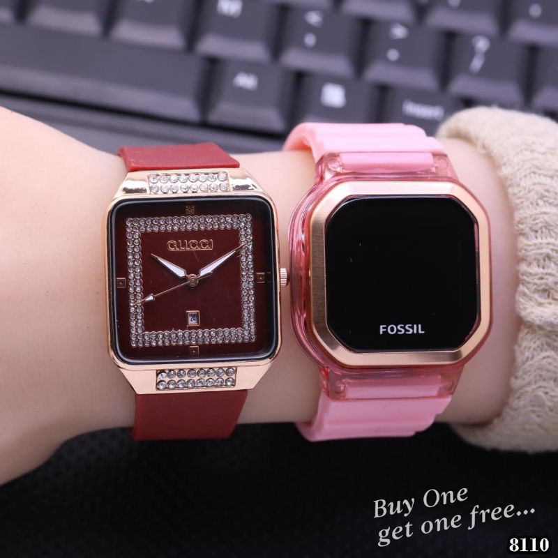 (Terima Cod)Jam Tangan Wanita Buy 1 Get 1 Paket Hemat Kado Guco Mata+Hp Touch Scren Rubber/Karet(Dikirim Jakarta Free Batrai)