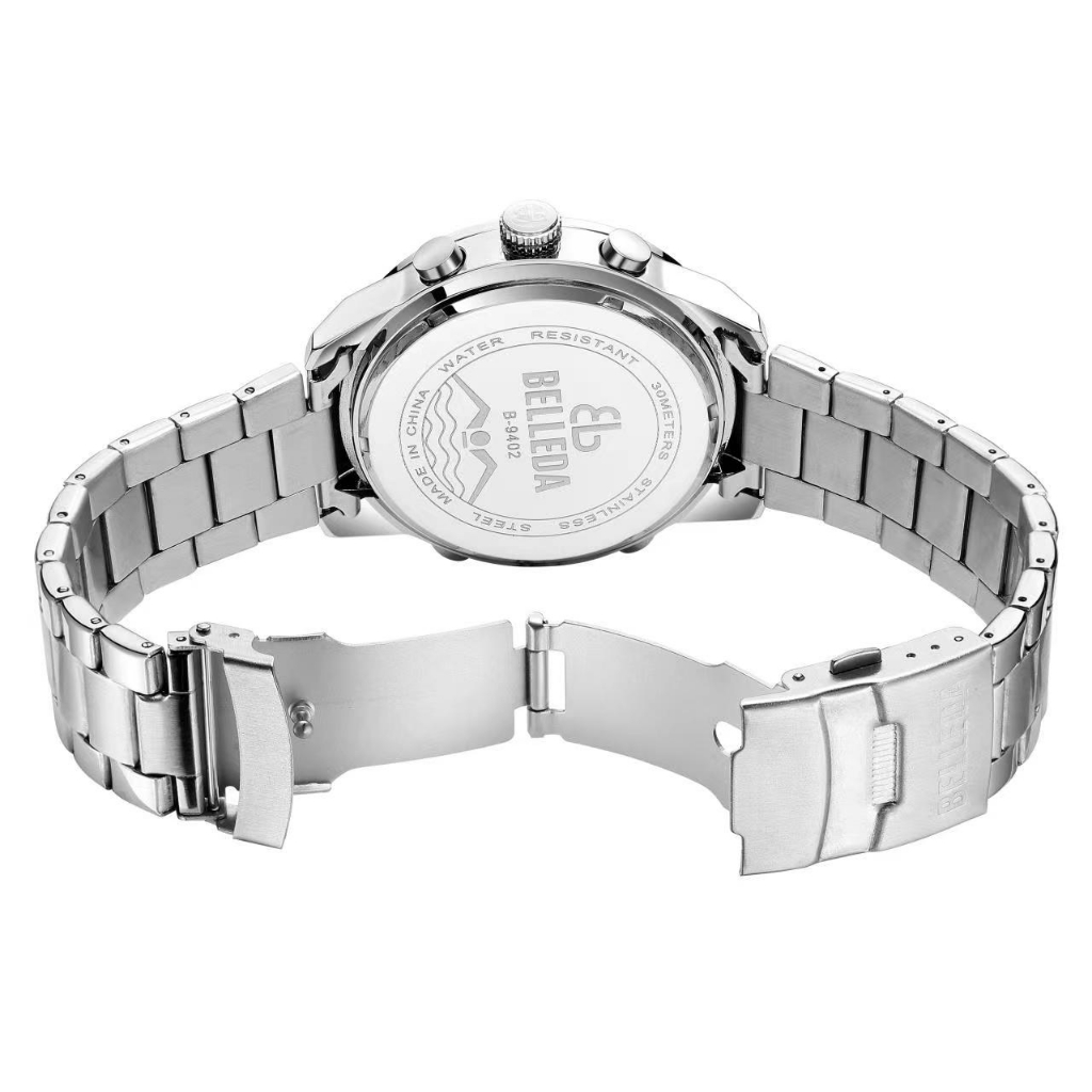 BELLEDA 9402 Jam Tangan Pria Anti Air Original Stainless Steel Dual Time Analog Digital