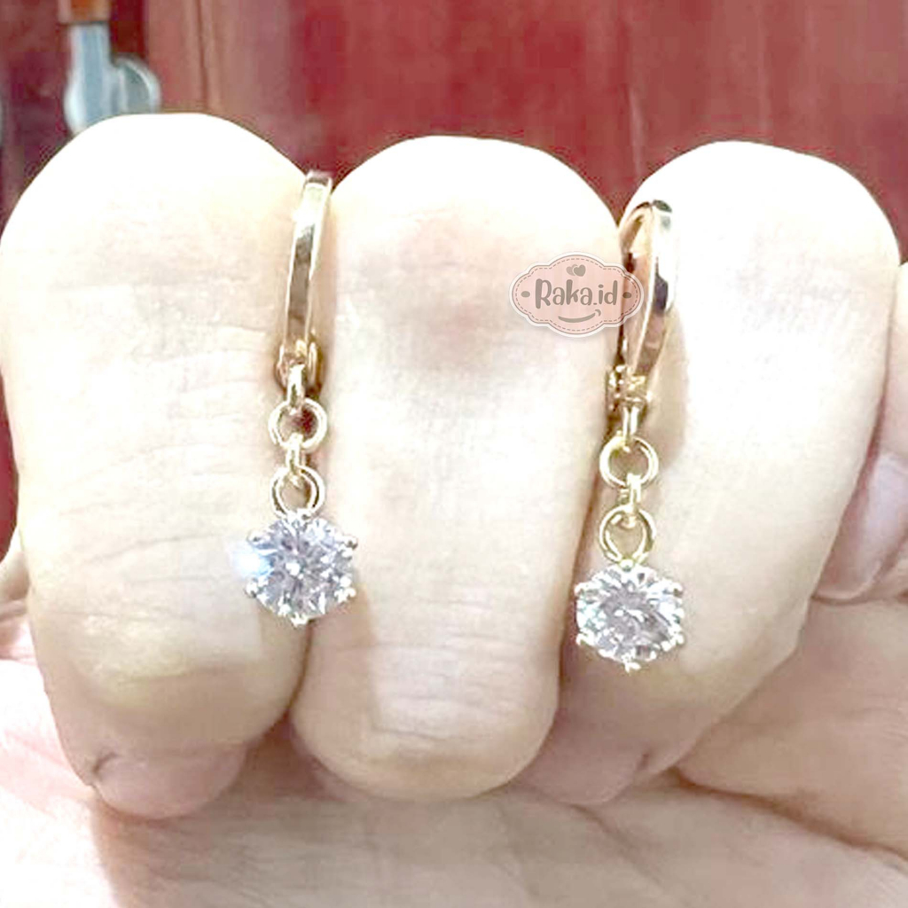 Anting Korean Style Anting Clip Bulat Motif Mata Satu Putih Juntai 1300