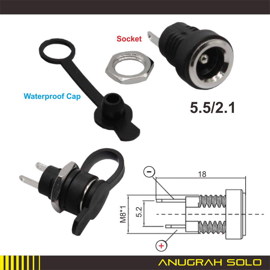 Soket DC Mur Betina Panel Mount DC Socket DC022B