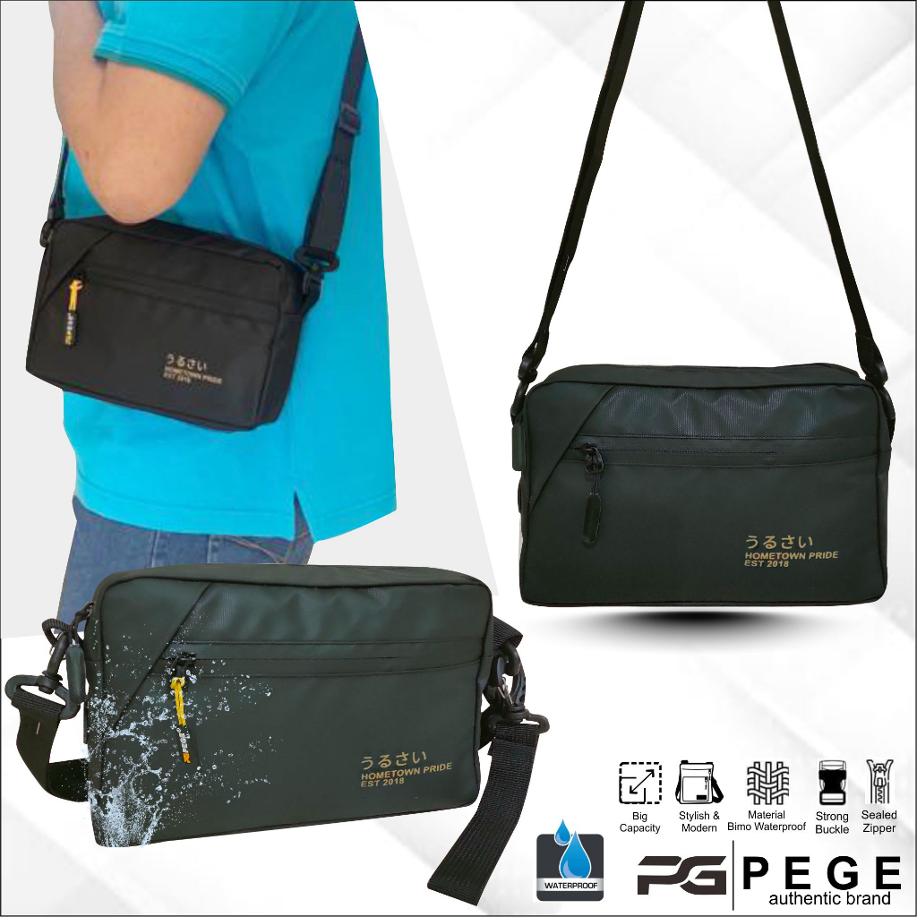 Tas Selempang Bahu Pria Waterproof AntiAir PEGE Oghio Model 2in1 Slempang Dan Pouch Kasual - PG 8965