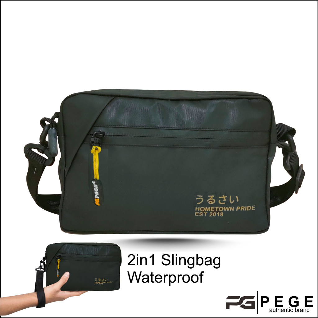 Tas Selempang Bahu Pria Waterproof AntiAir PEGE Oghio Model 2in1 Slempang Dan Pouch Kasual - PG 8965