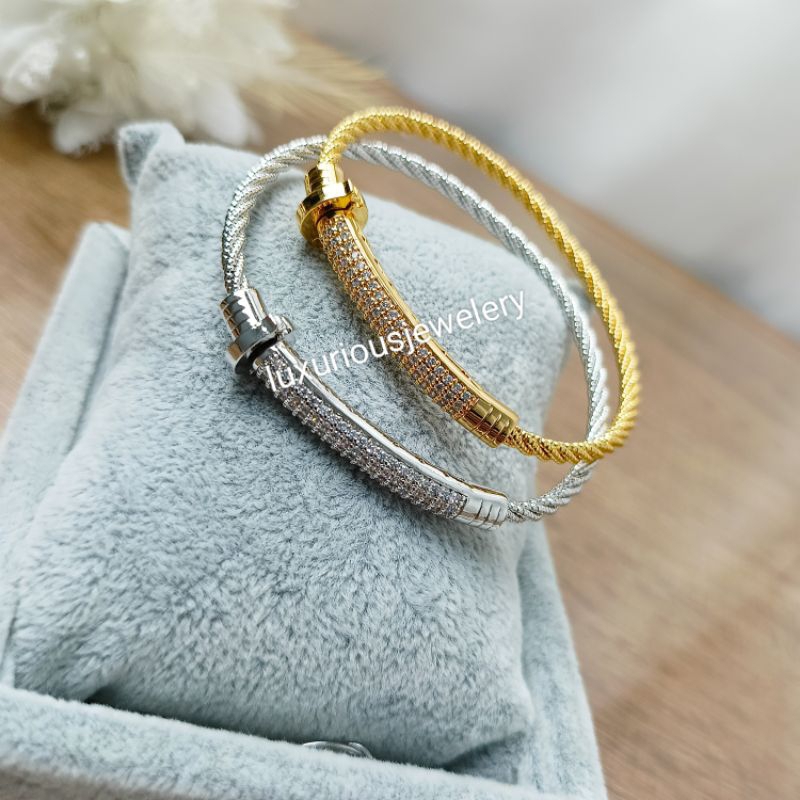 Gelang bangle Rhodium mewah dan elegant