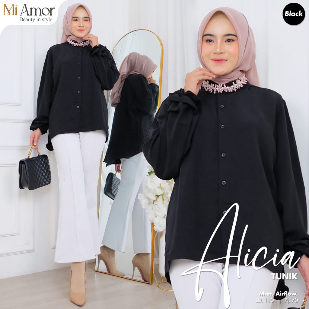 Alicia Tunik Atasan Kemeja Casual Premium Airflow Original Produk By Mi Amore