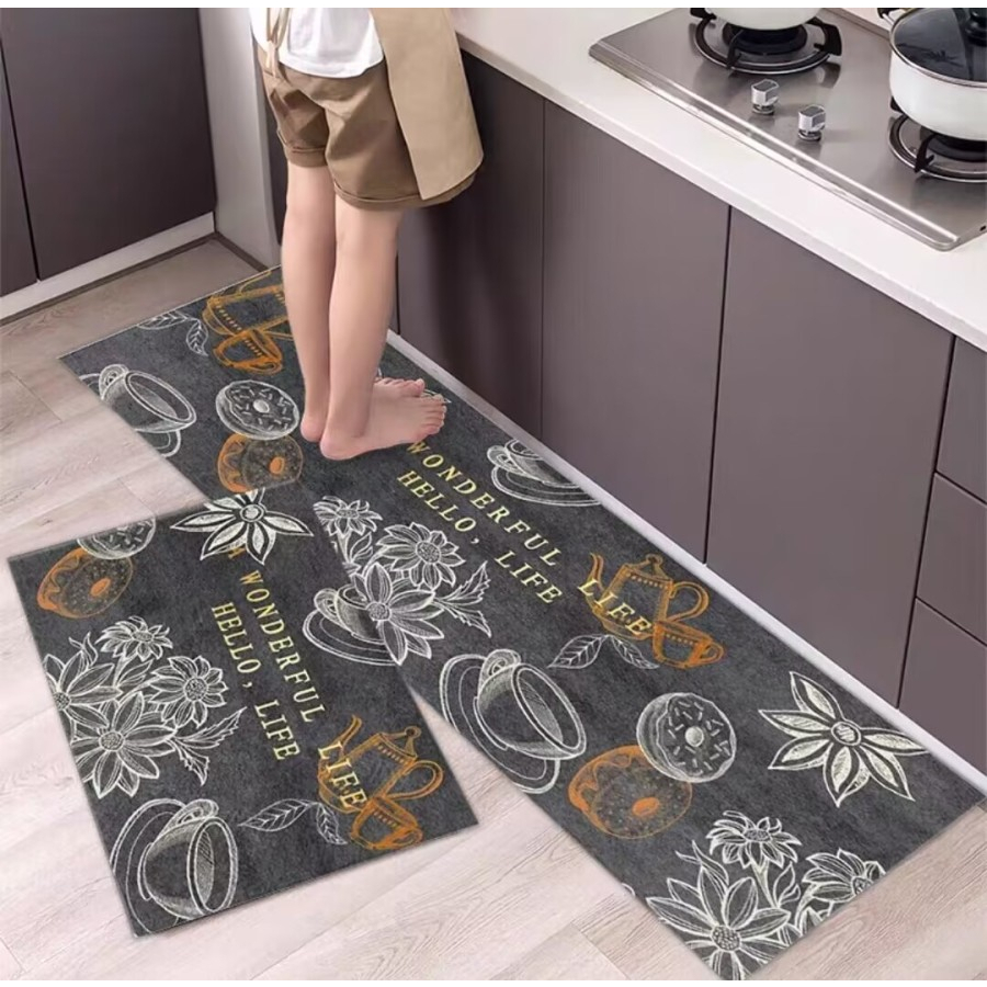 Keset Kaki Dapur Anti Slip 2 in 1 Set Panjang Halus / Keset Alas Kaki Kamar Mandi Dapur Rumah Serap Air Anti Slip Set 2 in 1 PREMIUM MURAH MOTIF