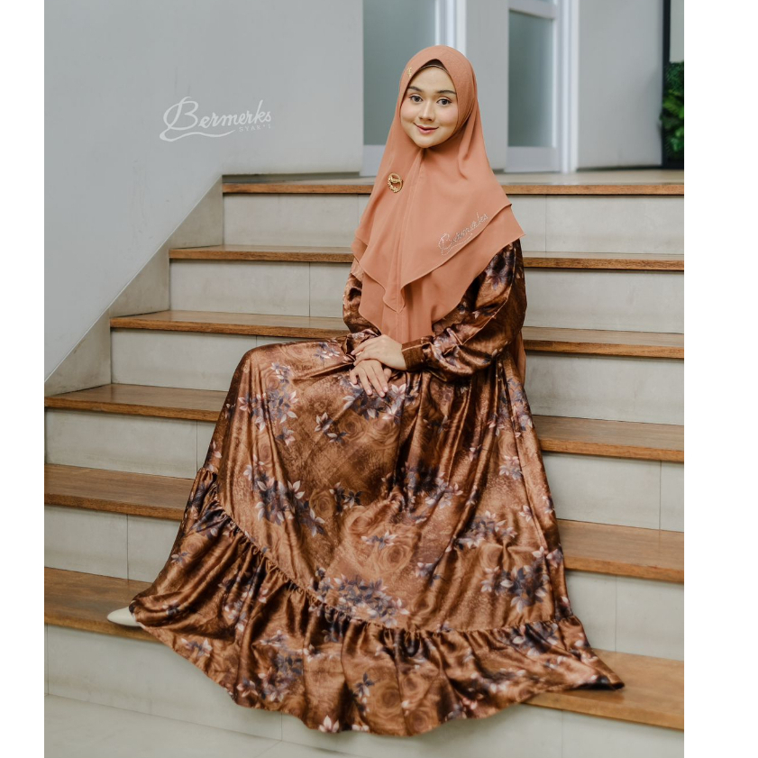 New Gamis armany set khimar Agnia Bermerks mewah lux silk kilap dress pesta mewah