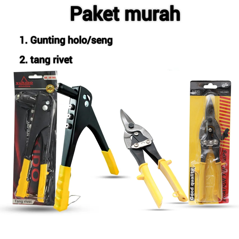 MURAH Set (2pc) Paket Tang Rivet/Gunting Holo/Gunting Baja Ringan / Tang Ripet &amp; Gunting Baja/Galvalum