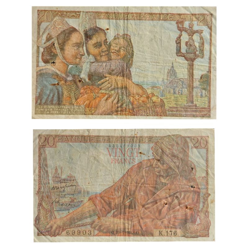 #Langka Limited Uang Negara Perancis 20 Francs Tahun 1948 Kondisi AXF Renyah Hole Dijamin Original 1