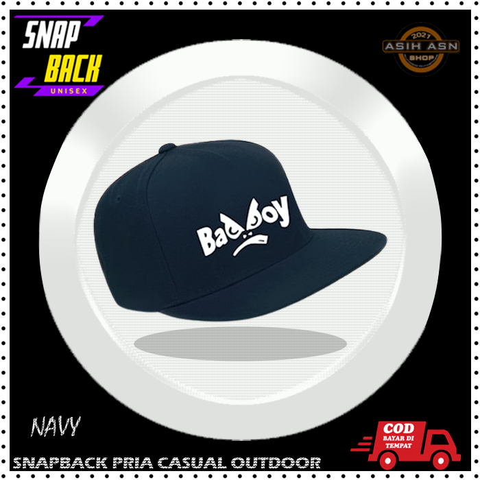 Topi Pria Wanita Dewasa Motif Sablon | Snapback Hat Badboy Text Putih | New Style | Aksesoris Fashio