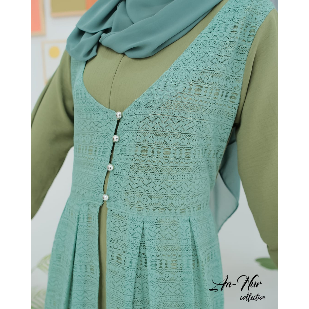 DRESS SAMIRA BY ANNUR COLLECTION GAMIS CRINGKLE MIX OUTER BRUKAT MALIKA TERBARU REMAJA KEKINIAN