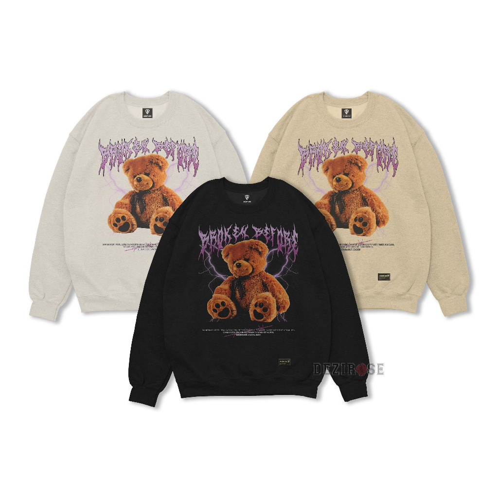 DEZIROSE Sweater Crewneck Bear Broken Before Pria &amp; Wanita Distro Fleece Tebal Premium Size M-XXL