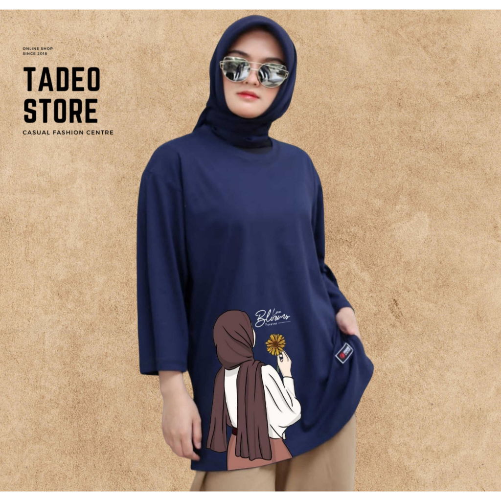 Baju Atasan Wanita 7/8 Oversize Edisi Warna navy kaos Basic Cotton Combed 24s Tebal Oversized terbar