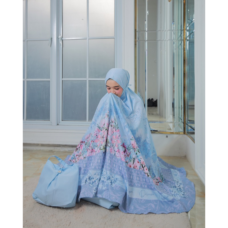 MUKENA 2in1 PRINTING PARADISE PREMIUM WARNA SOFT BLUE PRAYER SET