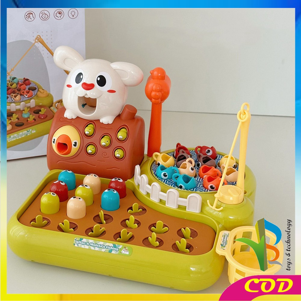 RB-M320 Mainan Edukasi 4IN1 Rabbit Farming Game Whack A Mole / Mainan Montessori Anak / Set Mainan Pancing Ikan / Fishing Kids Game Import