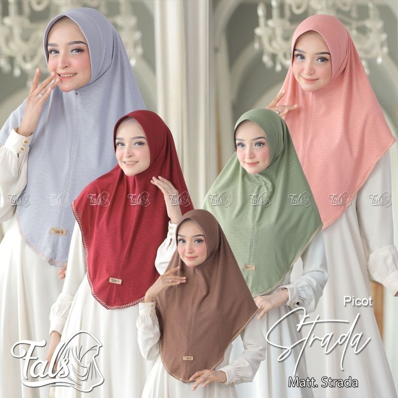 (Ori Fals) STRADA PICOT •jilbab instan jersey strada•hijab instan pet picot motif