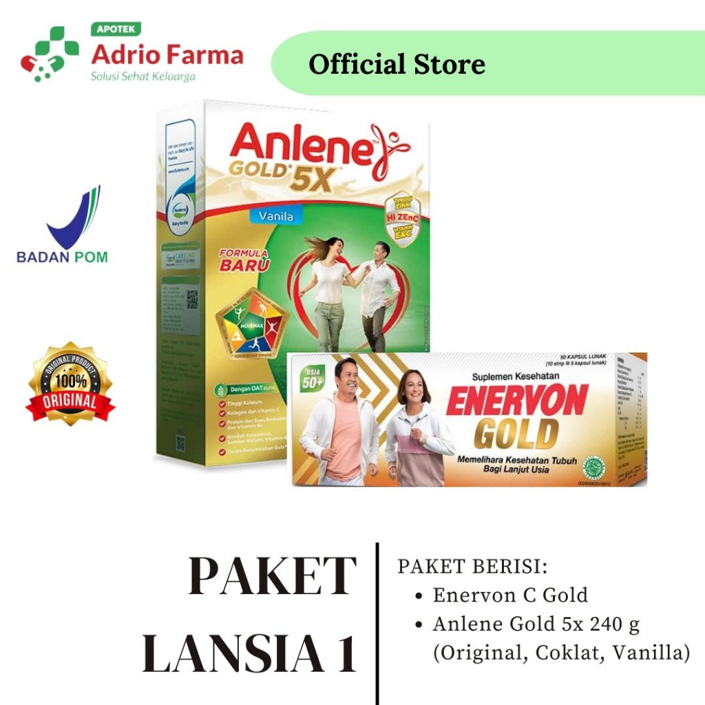 PAKET LANSIA 1 - isi ENERVON Gold STRIP dan ANLENE Gold 5X - SUSU Lansia VITAMIN Lansia