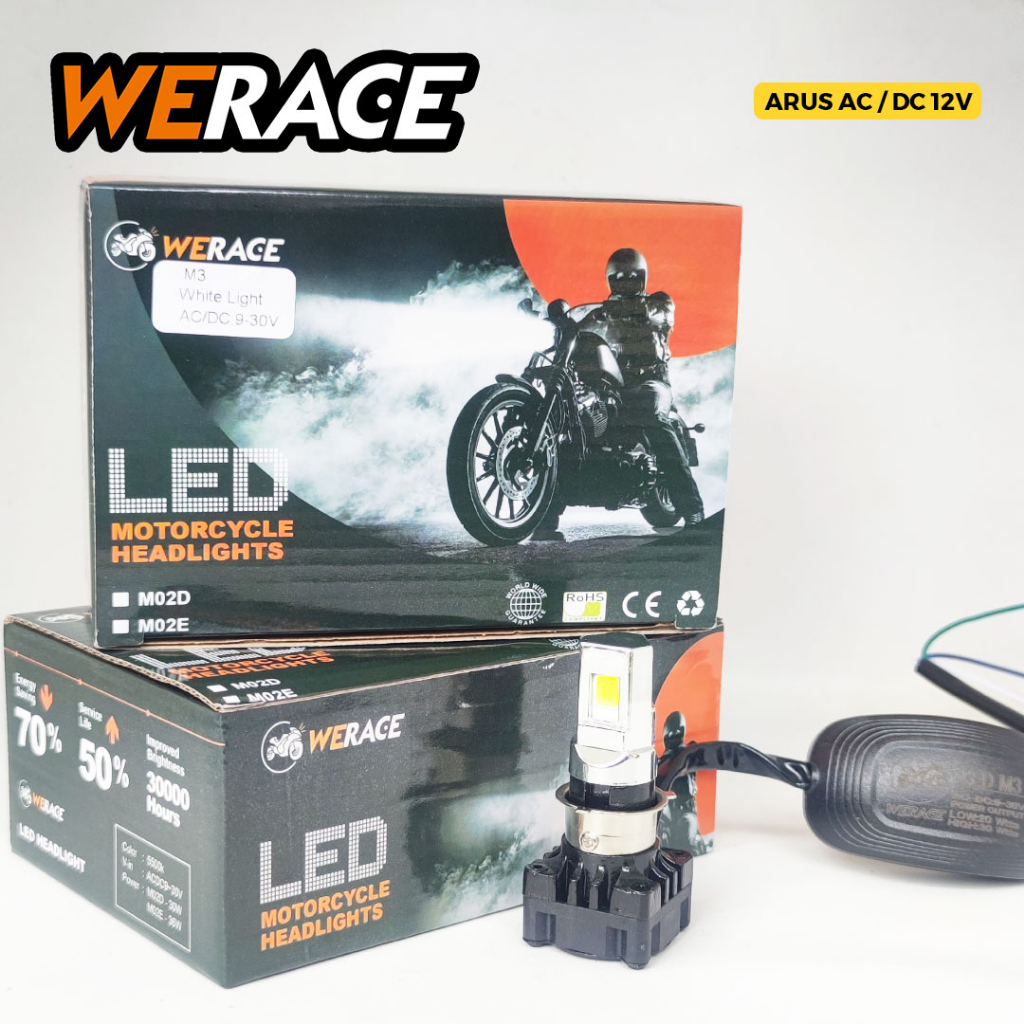 [WERACE] LED 3 SISI LAMPU DEPAN (HEADLAMP) 30WATT,  2 MODE (JAUH, DEKAT), 3 KABEL (H4/H6) TERANG BERKUALITAS