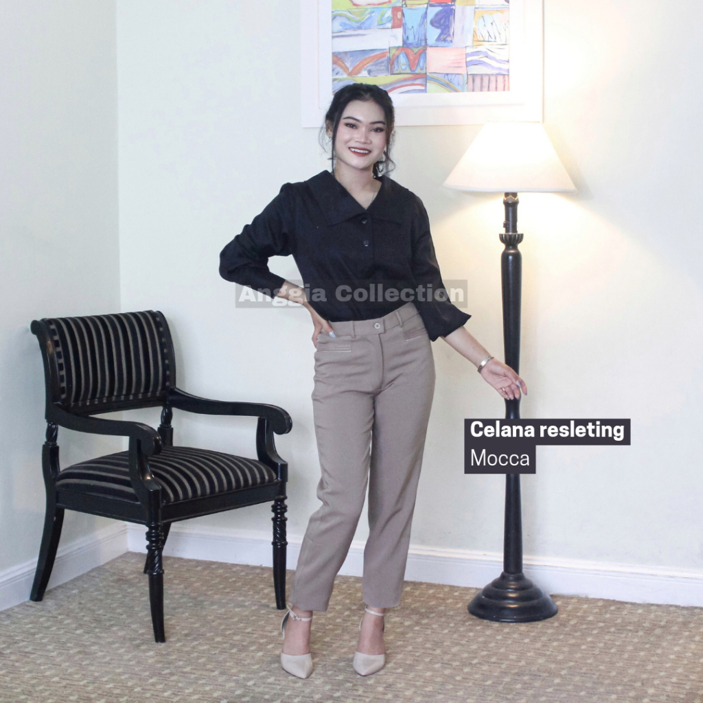 Celana Bahan-celana Wanita Karir-Celana pinggang Kancing Celana kantor-celana formal-Celana terbaru