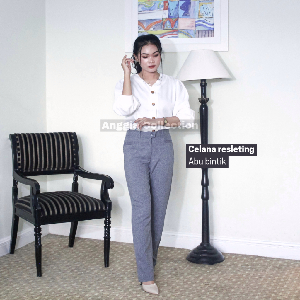 Celana Bahan-celana Wanita Karir-Celana pinggang Kancing-Celana kantor-celana formal-celana terbaru