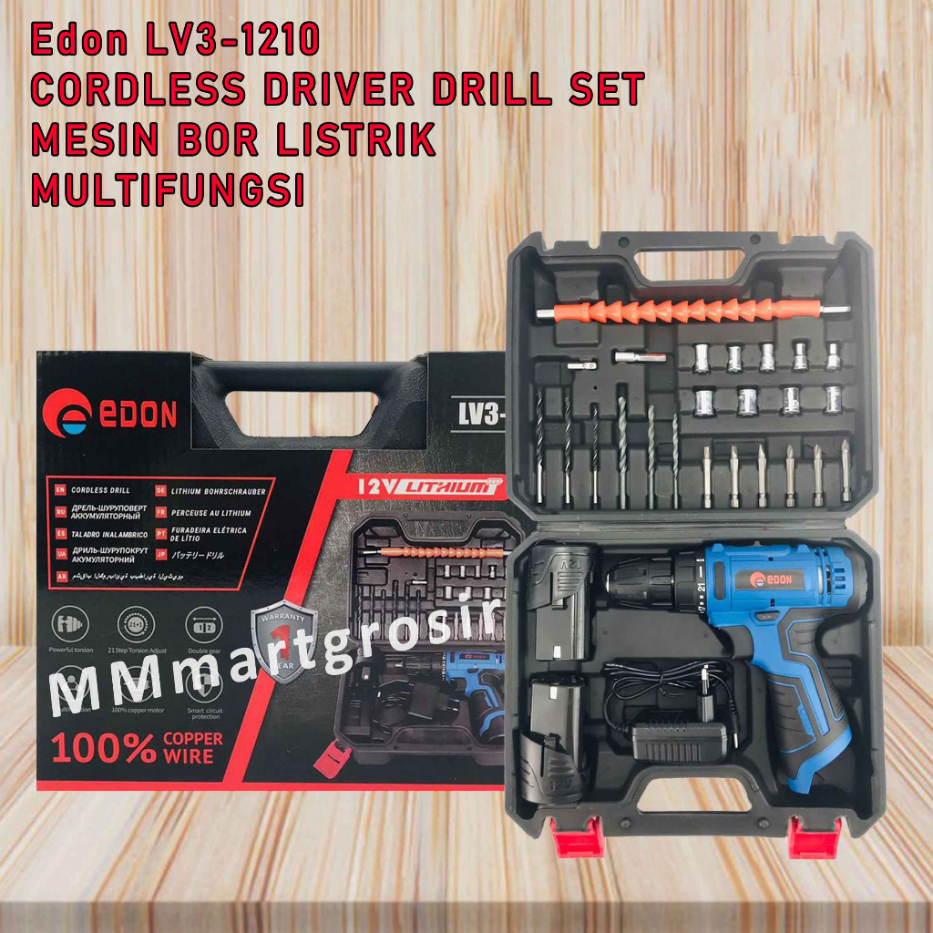 Edon Lv3-1210 / Cordless Driver Drill / Mesin Bor Listrik / Bor Multifungsi