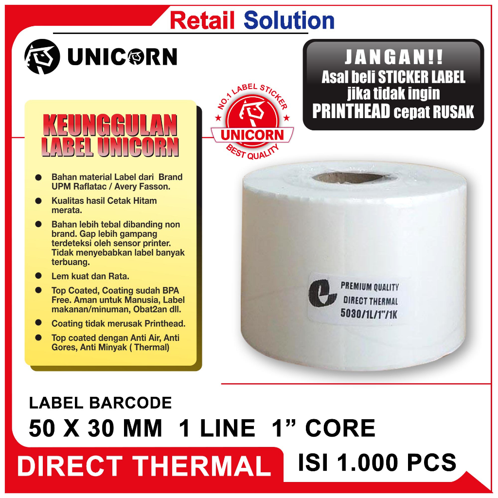 Stiker Label Barcode Thermal 50x30 mm / 50 x 30 mm / 50x30mm / 5X3 CM