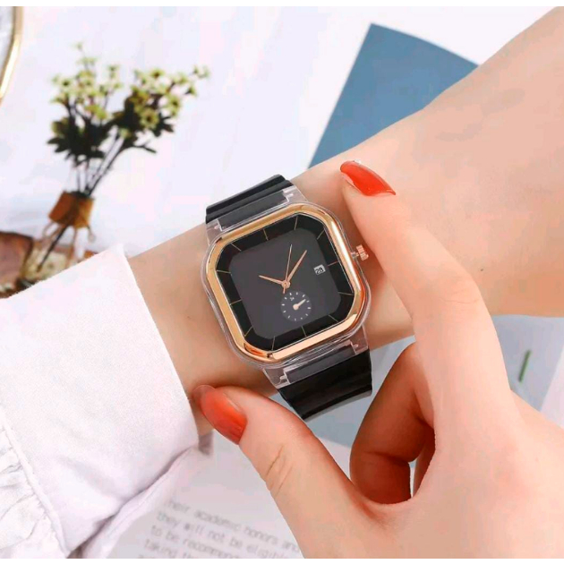 2482 - Jam Tangan Wanita Hush Puppies Analog Tali Rubber Casual Fashin Dial Kotak Korean Import