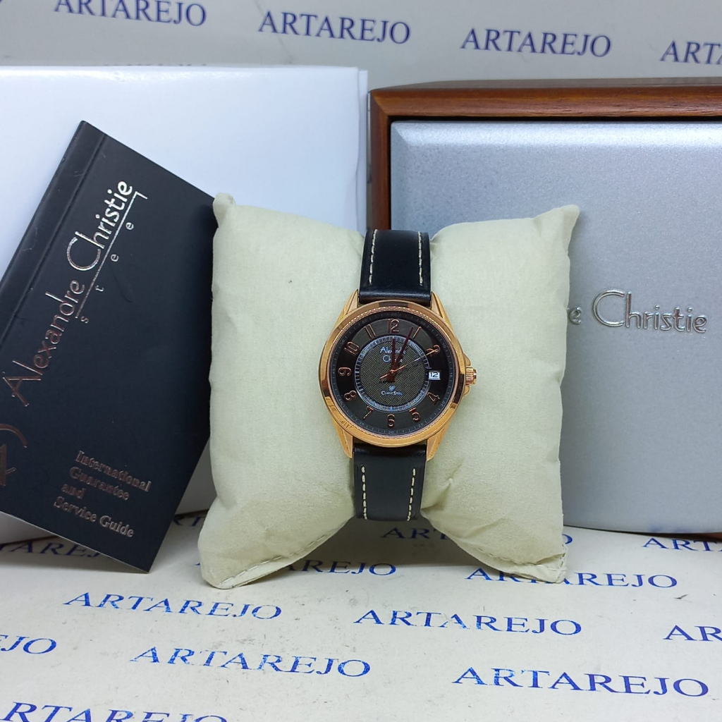 ALEXANDRE CHRISTIE AC 8649 KULIT HITAM ROSEGOLD JAM TANGAN WANITA ORI