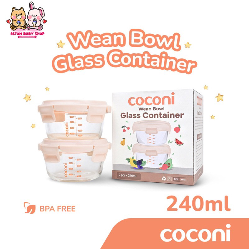 Coconi Wean Bowl Glass Container 240ML 2Pcs / Baby Food Glass Container/Wadah MPASI Kaca / Baby Food Container / Kontainer Kaca MPASI