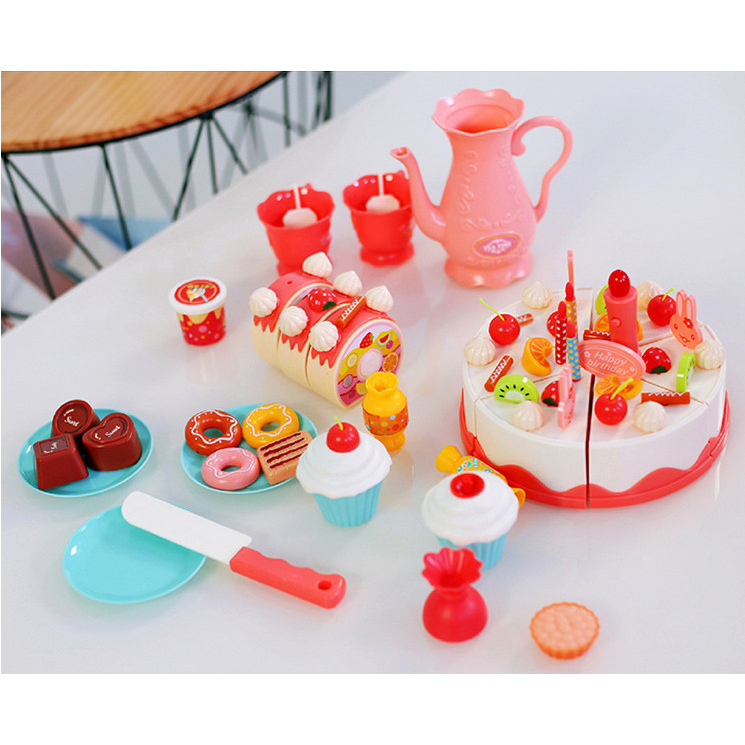 Mainan Anak Birthday Cake 40pcs 75pcs 83pcs Kue Ulang Tahun Kado Ultha Lampu DIY Fruit Cake Potong Kue