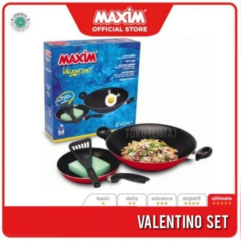 MAXIM Valentino 2Pcs Set Wajan Penggorengan Teflon Anti Lengket Original