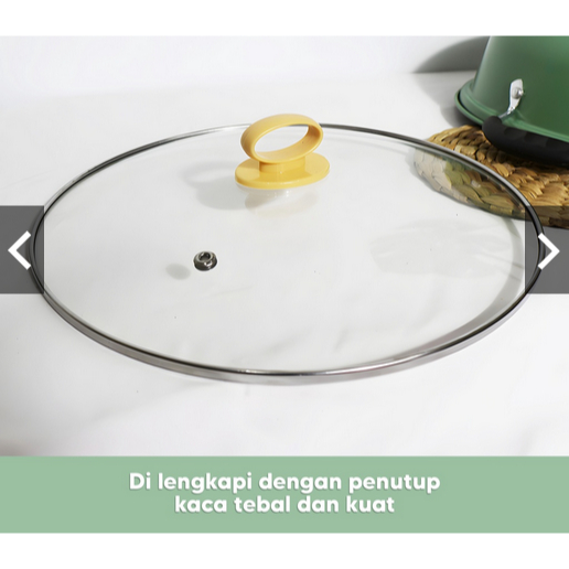 Panci Kuah Enamel Tutup Kaca dan Teflon Pegangan Kayu Anti Lengket  Panci Serbaguna Wajan Anti Lengket Panci Sup Teflon Frypan Tutup Kaca