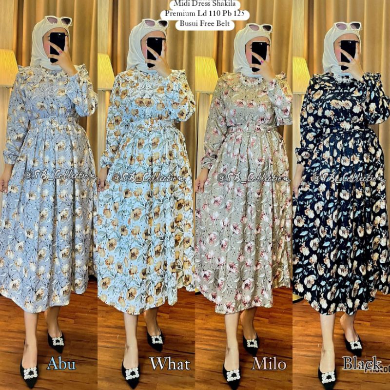 Gamis Midi Dress Shakila Premium Kancing depan (BUSUI)