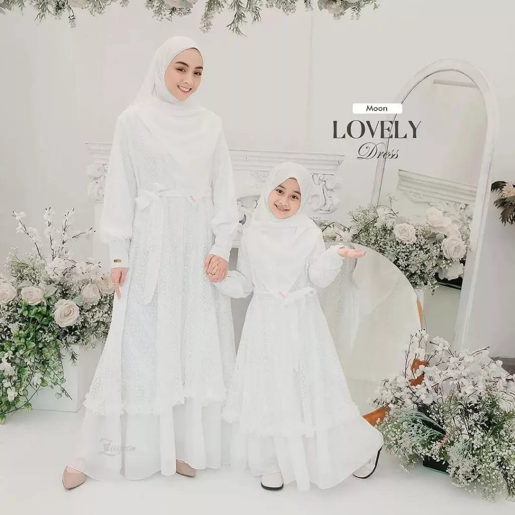 Baju Couple Ibu Dan Anak Perempuan Lovely Dress Kids &amp; Mom Free Pashmina Gamis Couple Ibu Anak Bahan Wollycrepe Premium Mix Brukat