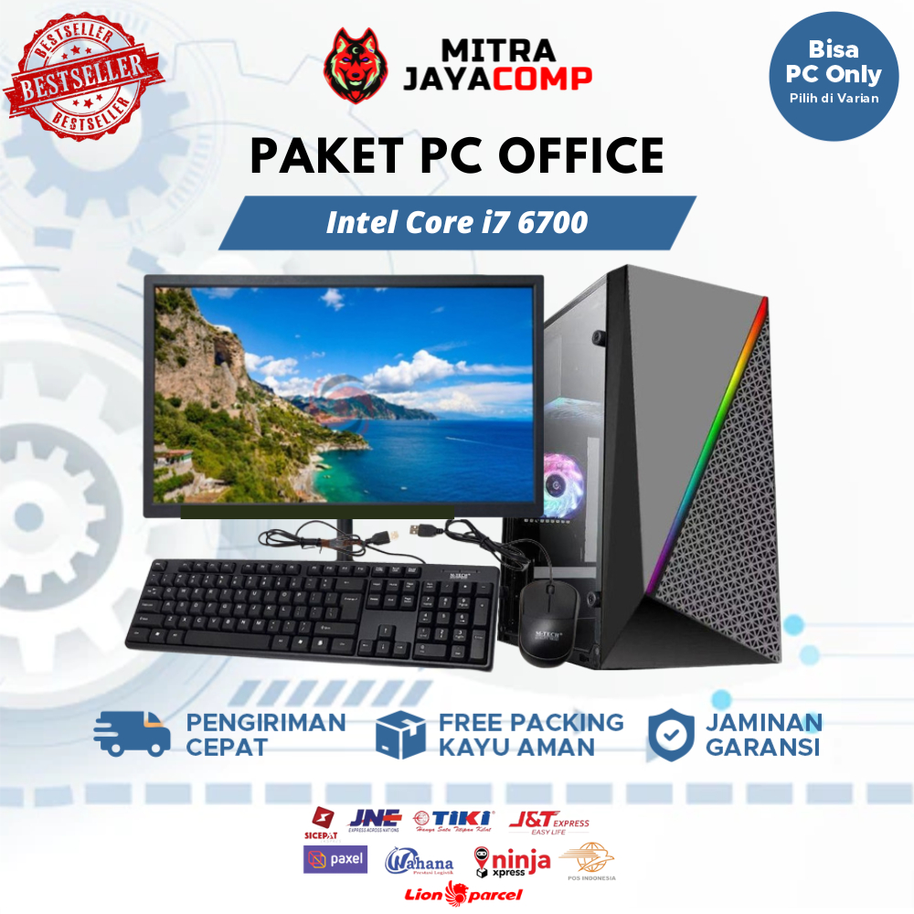 PC Rakitan Office Fullset Intel Core i7 6700 RAM 16GB SSD HDD - Monitor 19 Inch Keyboard Mouse