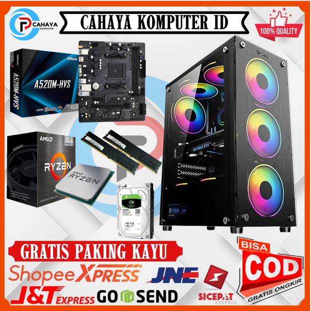 PC Gaming AMD  Ryzen 5 5600G Ram 16GB SSD 256GB HDD 500GB Siap Pakai Garansi Resmi