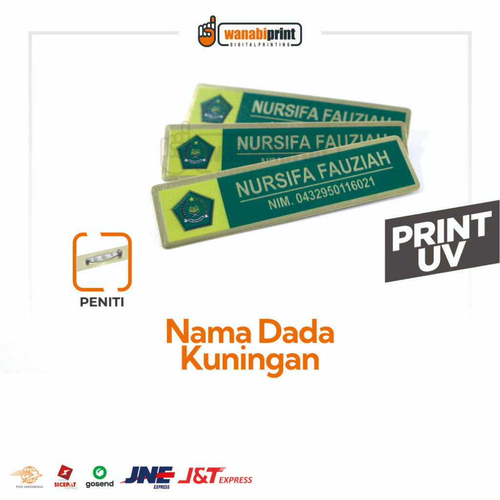 

Cetak Nama Dada Nametag Custom Satuan Bahan Kuningan Print UV Papan Nama Karyawan PNS Magnet Peniti