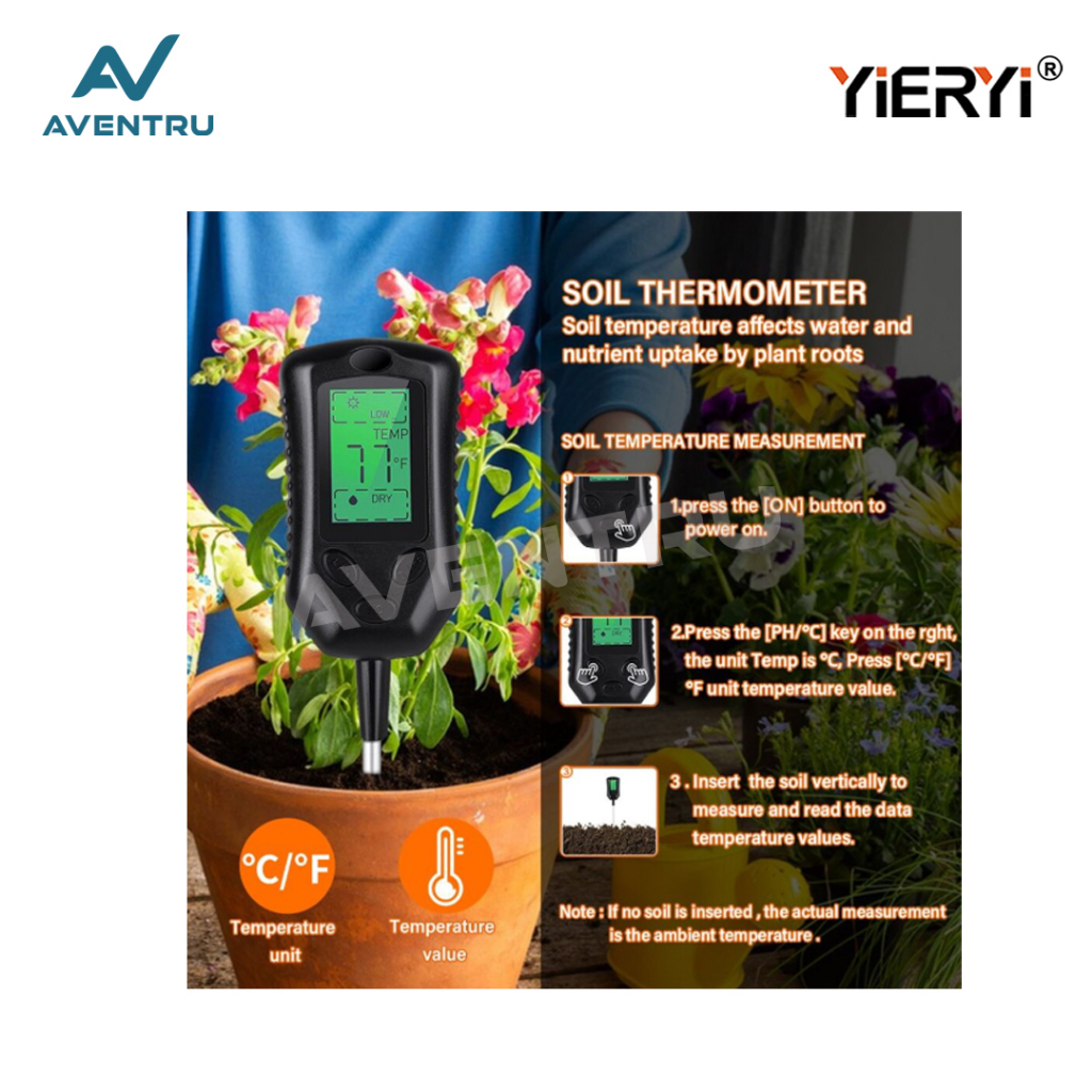 Soil Analyzer Alat ukur PH Cahaya Suhu Tester Meter Tanah 4in1