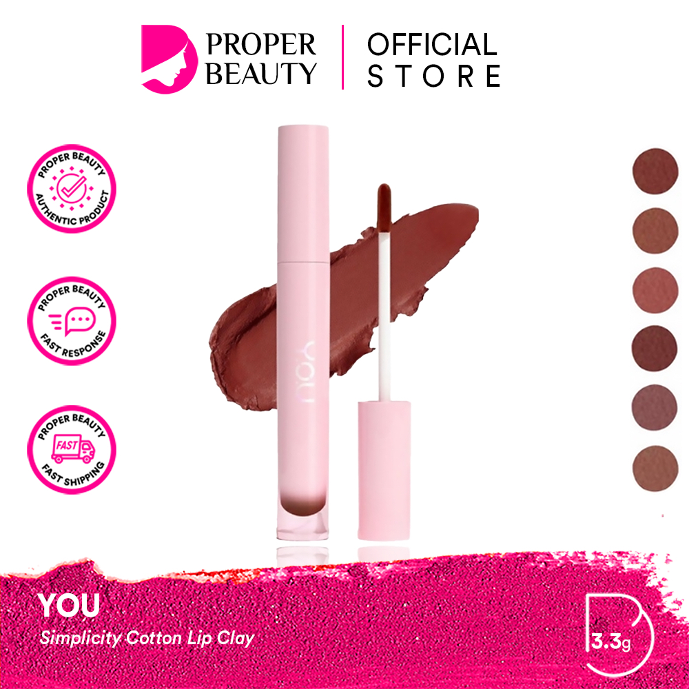 YOU Simplicity Cotton Lip Clay Indonesia / Lip Stain 3.3g / Velvet Matte Finish Long Lasting Stain &amp; Hydrating Moisturizing / Soft Blurring Mousse Lips Cheek / O047 R966 R956 R858 R855 O146 / Cosmetic Lips Make Up / Y.O.U Series BB Powder Blush Brow Tint