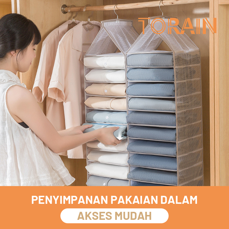 TORAIN Lemari Pakaian Penyimpanan Tas Gantung Hanger baju 6/9/12L Organizer Baju