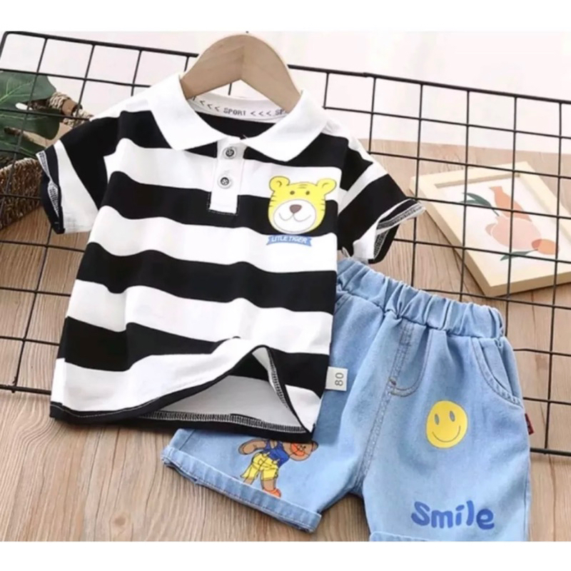 baju anak setelan anak berkerah dan celana denim anak 1-5 tahun ardan baju anak