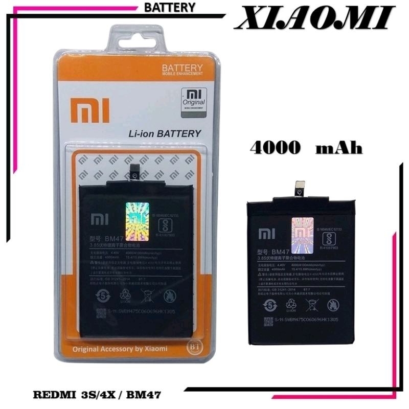 Battery Redmi 3 / Redmi 3S / Redmi 4X Original ● BM47