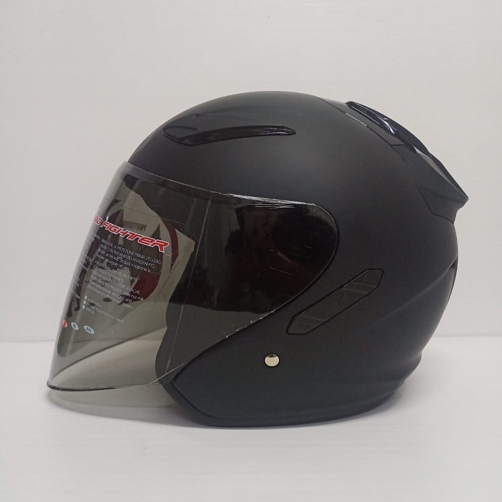 NHK R1 SOLID SINGLE VISOR BLACK DOFF HELM OPEN FACE VISOR LIGHT SMOKE