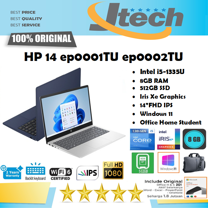 HP 14 ep0001TU ep0002TU - i5-1335U - 8GB - 512GB SSD - Irix XE - 14&quot;FHD IPS - W11 - OHS