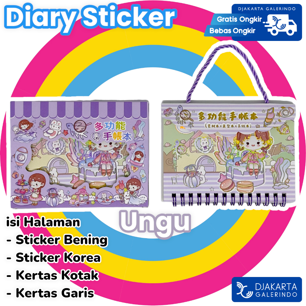 Diary Sticker Book - Buku Notebook Sticker Korea lucu isi kertas garis kertas kotak sticker bening