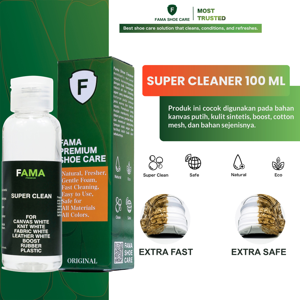 Fama Shoe Care - Super Clean - 100Ml - Pembersih Sepatu - Sabun Sepatu - Penghilang Noda Sepatu - Shoes Cleaner - Shoe Cleaner